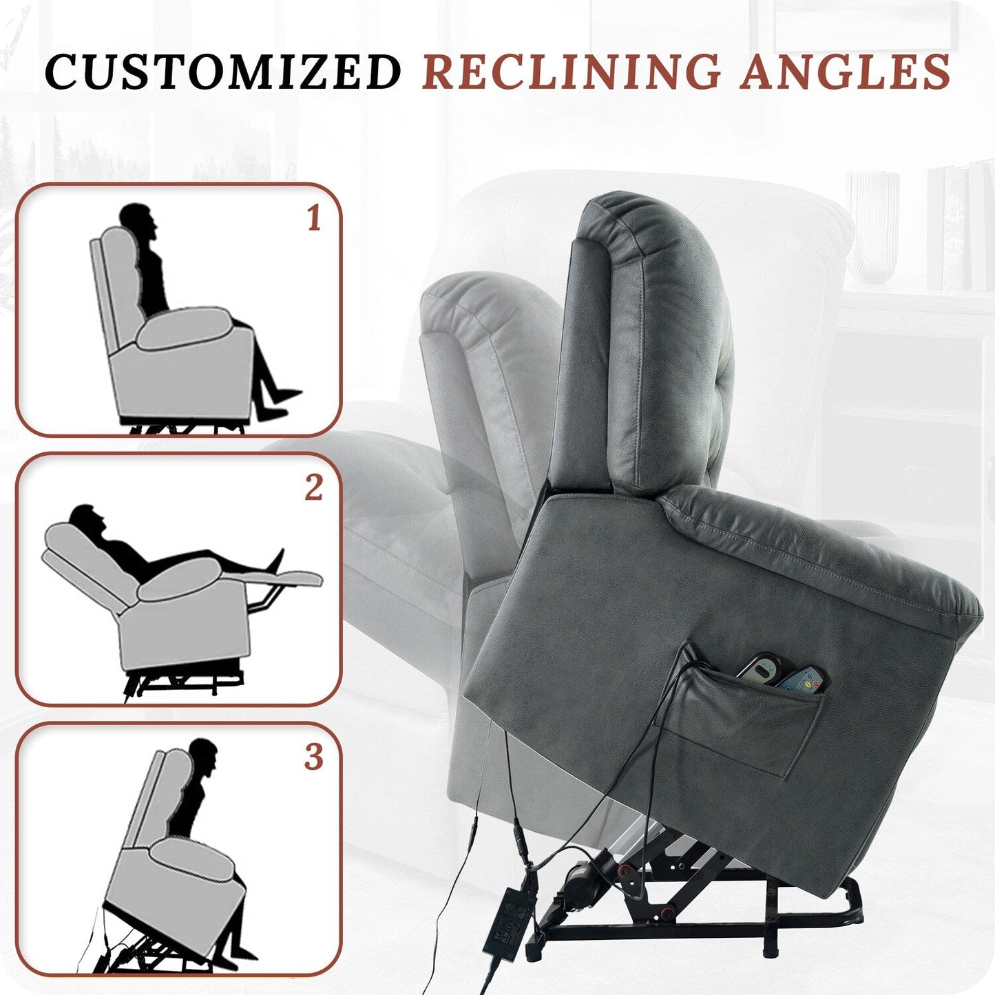 Power Lift Recliner Chair for Seniors with Heat & 8-Point Massage, Oversized Microfiber Recliner with Adjustable Positions