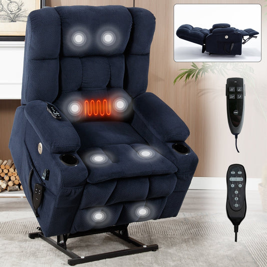 Power Lift Recliner Chair with Dual Motors, 8-Point Vibration Massage & Lumbar Heat, Dual Cup Holders & Side Pockets