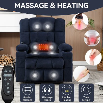 Power Lift Recliner Chair with Dual Motors, 8-Point Vibration Massage & Lumbar Heat, Dual Cup Holders & Side Pockets