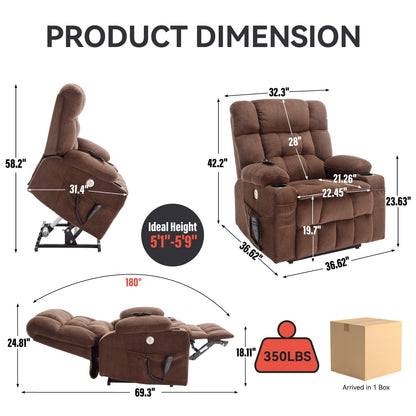 Power Lift Recliner Chair with Dual Motors, 8-Point Vibration Massage & Lumbar Heat, Dual Cup Holders & Side Pockets