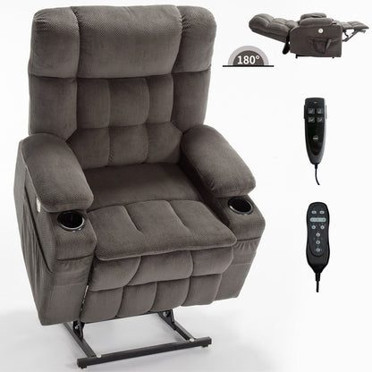 Power Lift Recliner Chair with Dual Motors, 8-Point Vibration Massage & Lumbar Heat, Dual Cup Holders & Side Pockets