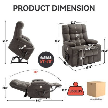 Power Lift Recliner Chair with Dual Motors, 8-Point Vibration Massage & Lumbar Heat, Dual Cup Holders & Side Pockets