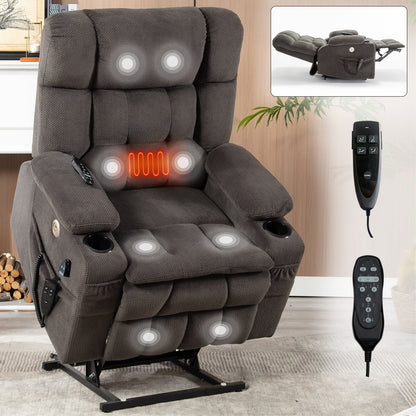 Power Lift Recliner Chair with Dual Motors, 8-Point Vibration Massage & Lumbar Heat, Dual Cup Holders & Side Pockets