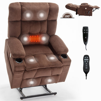Power Lift Recliner Chair with Dual Motors, 8-Point Vibration Massage & Lumbar Heat, Dual Cup Holders & Side Pockets