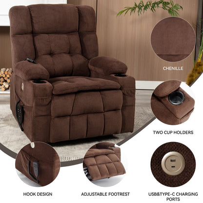 Power Lift Recliner Chair with Dual Motors, 8-Point Vibration Massage & Lumbar Heat, Dual Cup Holders & Side Pockets