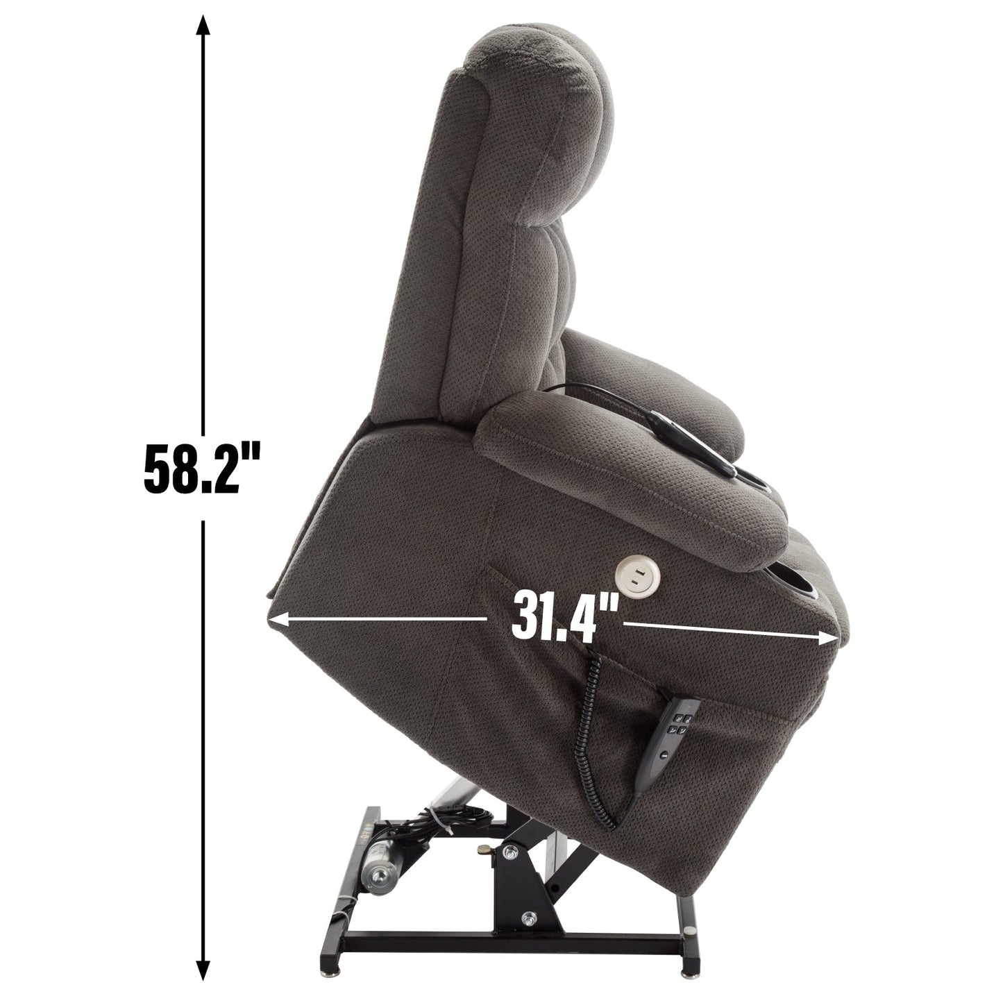 Power Lift Recliner Chair with Dual Motors, 8-Point Vibration Massage & Lumbar Heat, Dual Cup Holders & Side Pockets