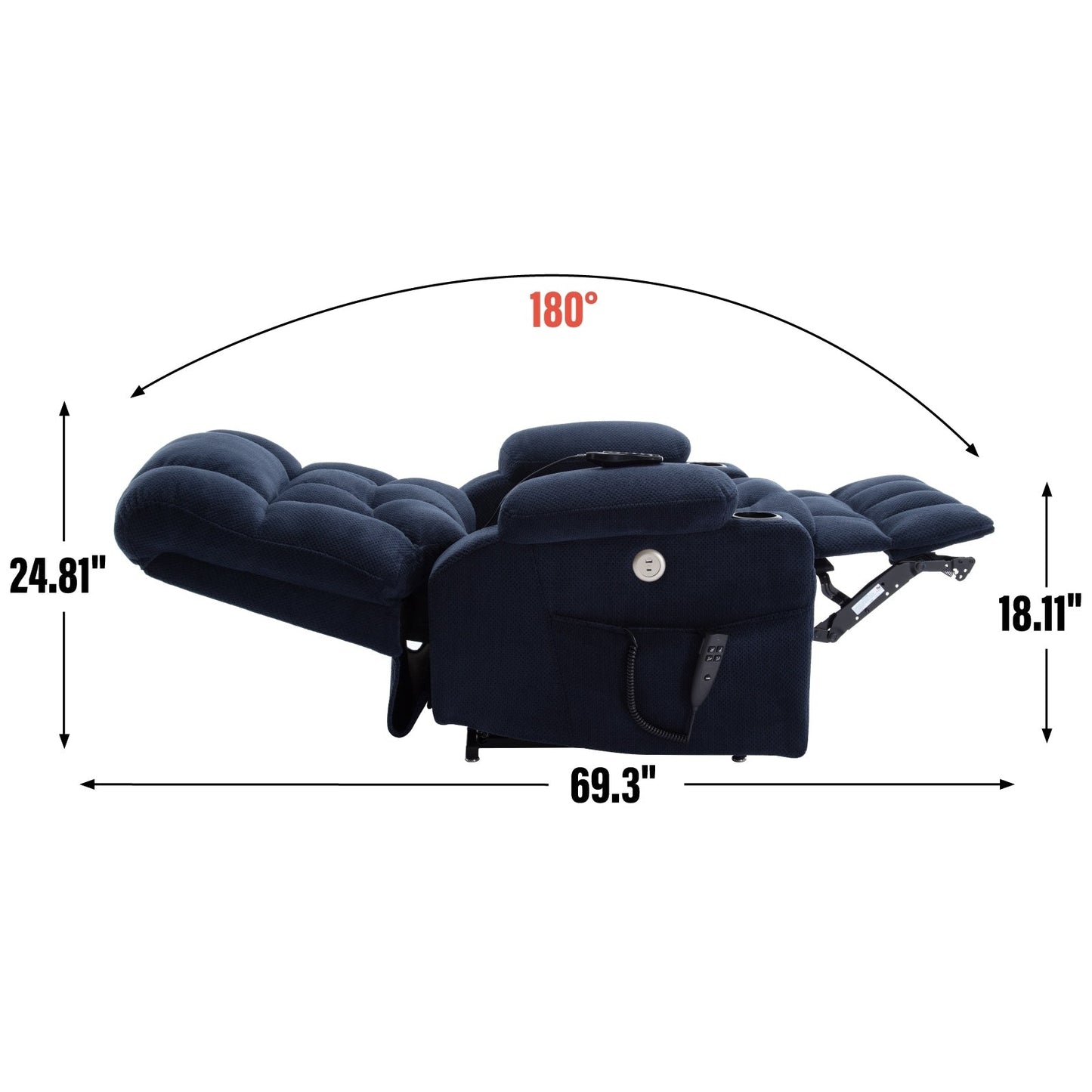 Power Lift Recliner Chair with Dual Motors, 8-Point Vibration Massage & Lumbar Heat, Dual Cup Holders & Side Pockets