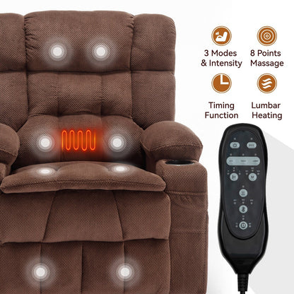 Power Lift Recliner Chair with Dual Motors, 8-Point Vibration Massage & Lumbar Heat, Dual Cup Holders & Side Pockets