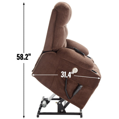 Power Lift Recliner Chair with Dual Motors, 8-Point Vibration Massage & Lumbar Heat, Dual Cup Holders & Side Pockets