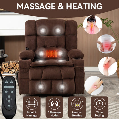 Power Lift Recliner Chair with Dual Motors, 8-Point Vibration Massage & Lumbar Heat, Dual Cup Holders & Side Pockets