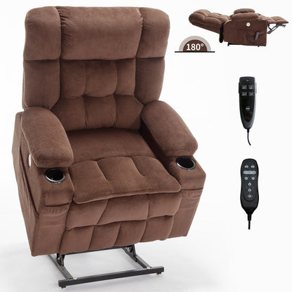 Power Lift Recliner Chair with Dual Motors, 8-Point Vibration Massage & Lumbar Heat, Dual Cup Holders & Side Pockets