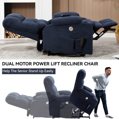 Power Lift Recliner Chair with Dual Motors, 8-Point Vibration Massage & Lumbar Heat, Dual Cup Holders & Side Pockets