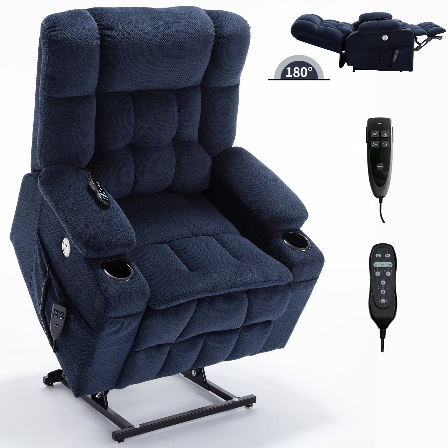 Power Lift Recliner Chair with Dual Motors, 8-Point Vibration Massage & Lumbar Heat, Dual Cup Holders & Side Pockets