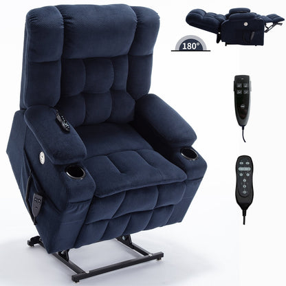 Power Lift Recliner Chair with Dual Motors, 8-Point Vibration Massage & Lumbar Heat, Dual Cup Holders & Side Pockets
