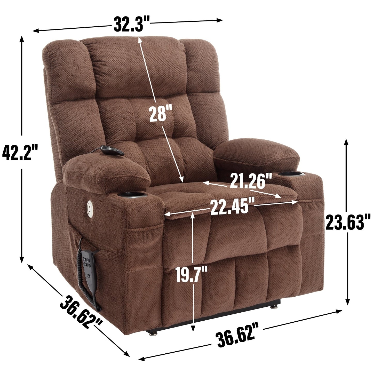 Power Lift Recliner Chair with Dual Motors, 8-Point Vibration Massage & Lumbar Heat, Dual Cup Holders & Side Pockets