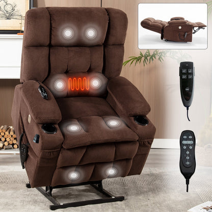 Power Lift Recliner Chair with Dual Motors, 8-Point Vibration Massage & Lumbar Heat, Dual Cup Holders & Side Pockets