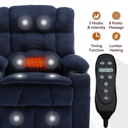 Power Lift Recliner Chair with Dual Motors, 8-Point Vibration Massage & Lumbar Heat, Dual Cup Holders & Side Pockets