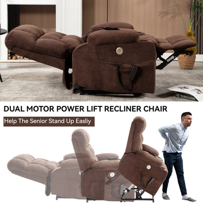 Power Lift Recliner Chair with Dual Motors, 8-Point Vibration Massage & Lumbar Heat, Dual Cup Holders & Side Pockets