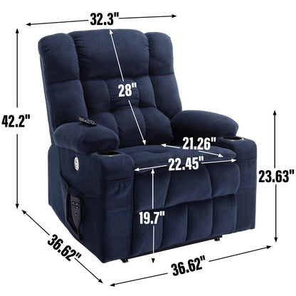 Power Lift Recliner Chair with Dual Motors, 8-Point Vibration Massage & Lumbar Heat, Dual Cup Holders & Side Pockets