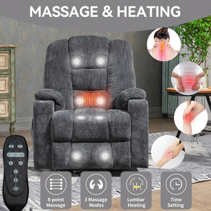 Power Lift Recliner Chair with Dual USB Ports, Cup Holders, Chenille Fabric, 155° Recline, Easy Assembly