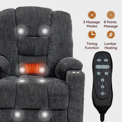 Power Lift Recliner Chair with Dual USB Ports, Cup Holders, Chenille Fabric, 155° Recline, Easy Assembly