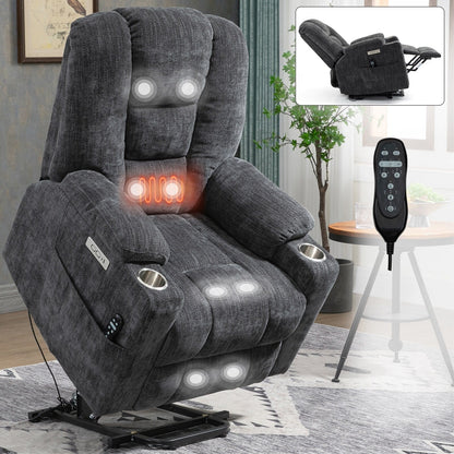 Power Lift Recliner Chair with Dual USB, Cup Holders & Chenille Fabric