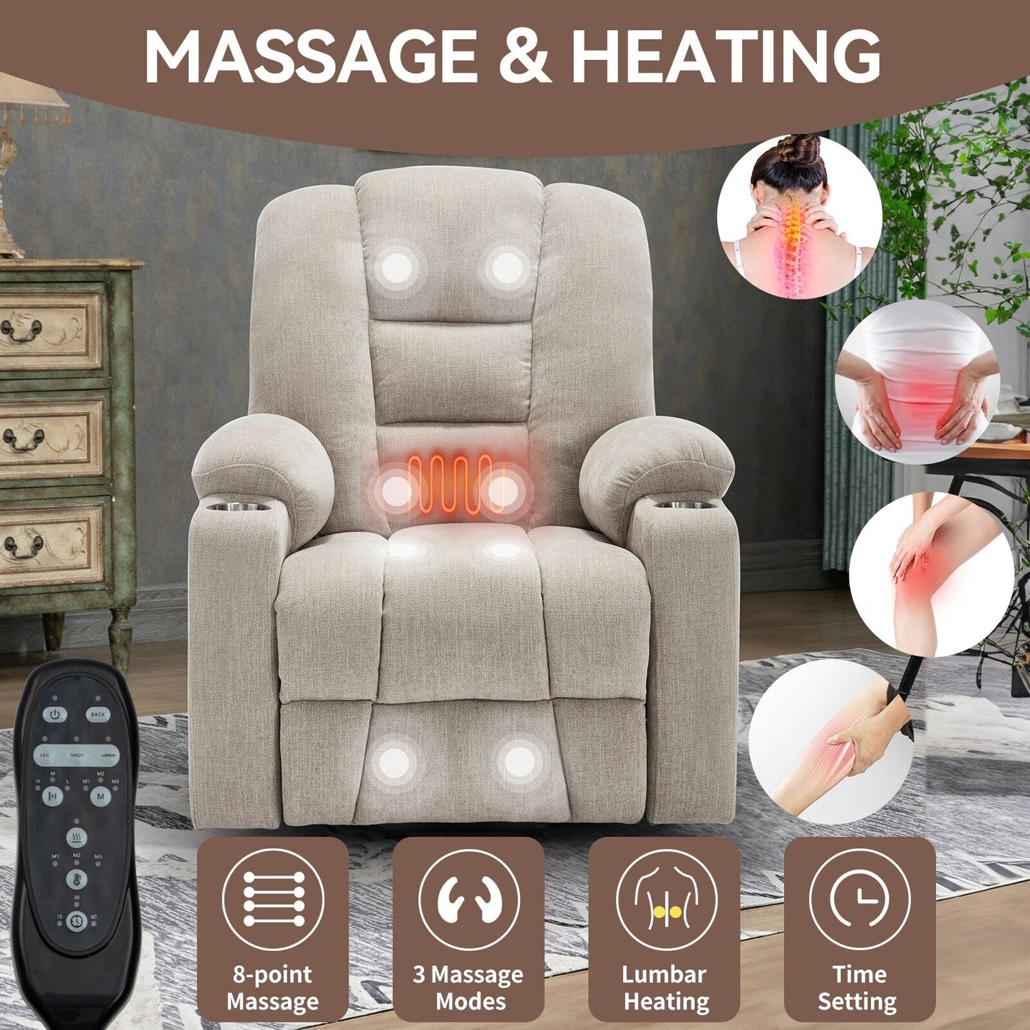 Power Lift Recliner Chair with Dual USB, Cup Holders & Chenille Fabric