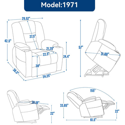 Power Lift Recliner Chair with Dual USB, Cup Holders & Chenille Fabric