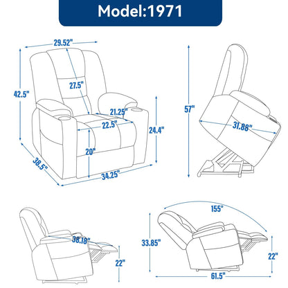 Power Lift Recliner Chair with Dual USB, Cup Holders & Chenille Fabric