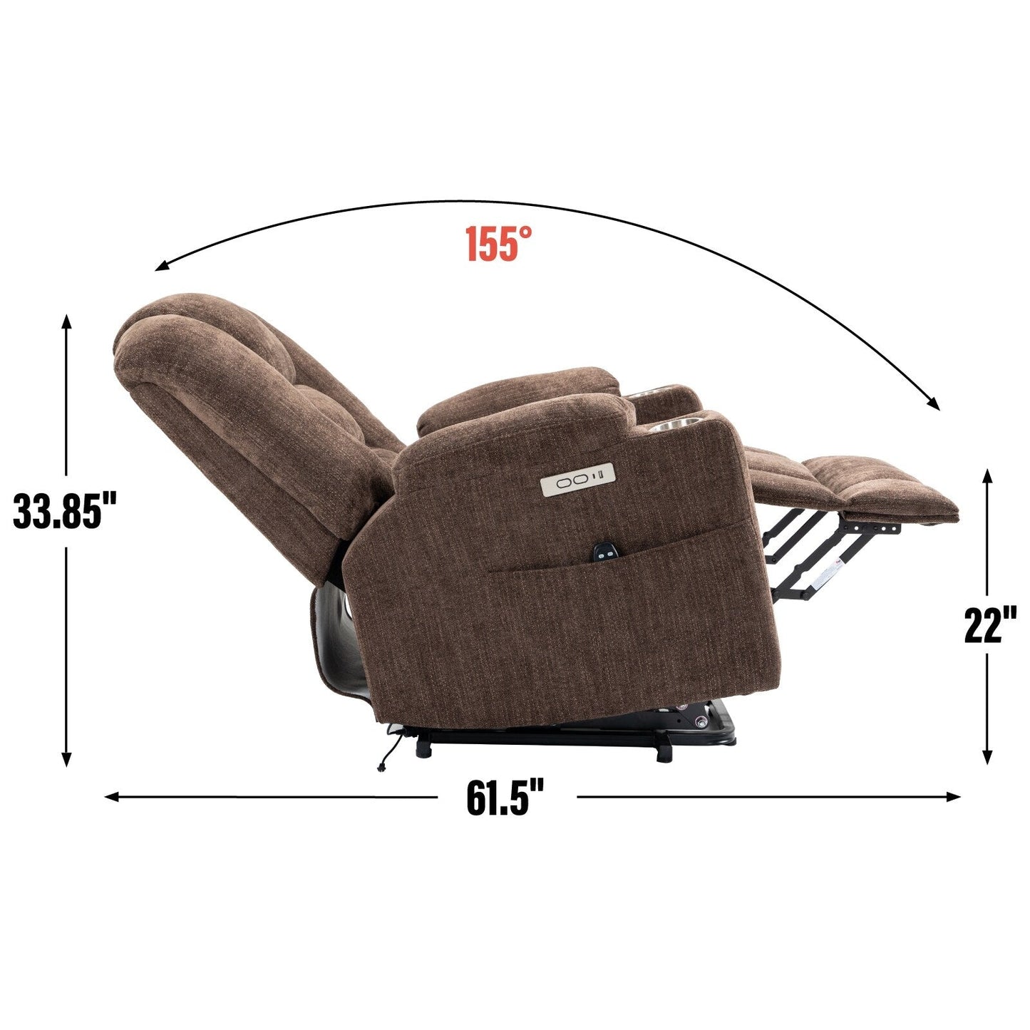 Power Lift Recliner Chair with Dual USB, Cup Holders & Chenille Fabric