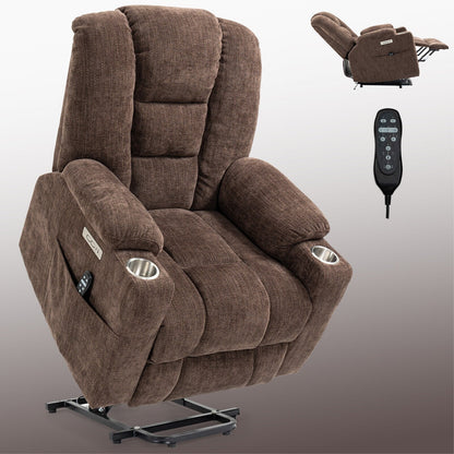 Power Lift Recliner Chair with Dual USB, Cup Holders & Chenille Fabric