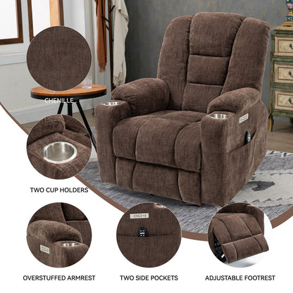 Power Lift Recliner Chair with Dual USB, Cup Holders & Chenille Fabric