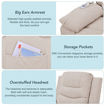 Power Lift Recliner Chair with Heat Massage and Storage Pocket