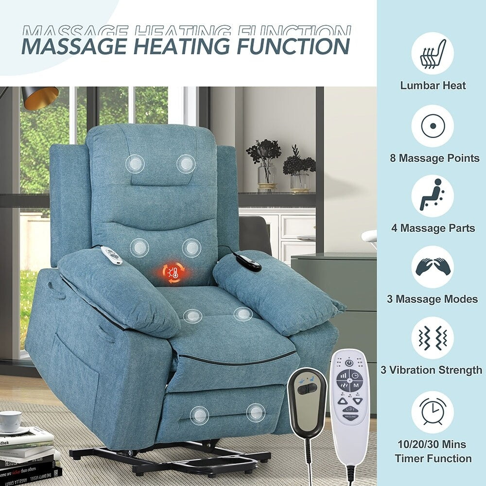 Power Lift Recliner Chair with Heat Massage and Storage Pocket