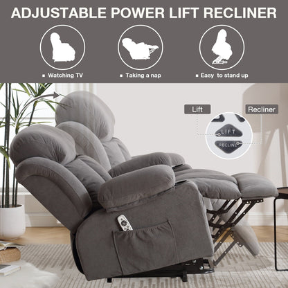 Power Lift Recliner Chair with Heat and Massage Electric Fabric Recliner Chair for Elderly with Side Pocket, USB Charge Port, Re