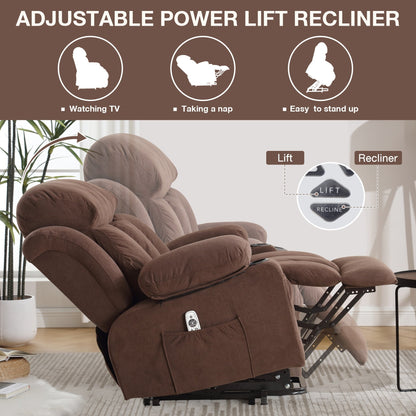Power Lift Recliner Chair with Heat and Massage Electric Fabric Recliner Chair for Elderly with Side Pocket, USB Charge Port, Re