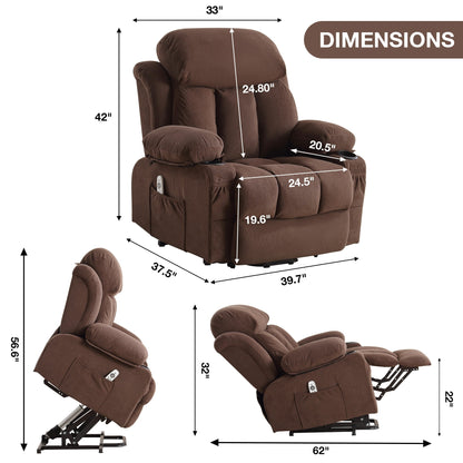 Power Lift Recliner Chair with Heat and Massage Electric Fabric Recliner Chair for Elderly with Side Pocket, USB Charge Port, Re