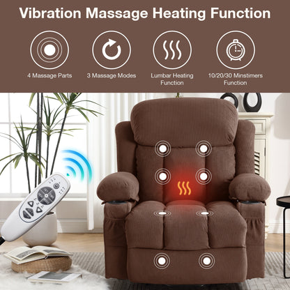 Power Lift Recliner Chair with Heat and Massage Electric Fabric Recliner Chair for Elderly with Side Pocket, USB Charge Port, Re