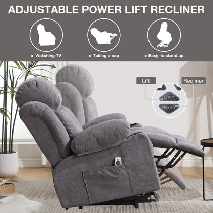 Power Lift Recliner Chair with Heat and Massage Electric Fabric Recliner Chair for Elderly with Side Pocket, USB Charge Port, Re