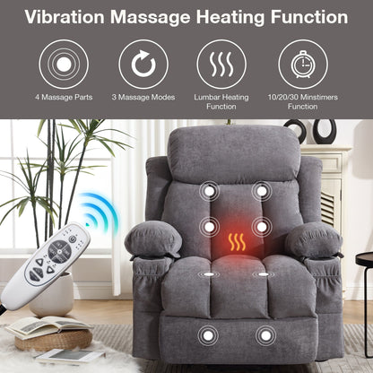 Power Lift Recliner Chair with Heat and Massage Electric Fabric Recliner Chair for Elderly with Side Pocket, USB Charge Port, Re