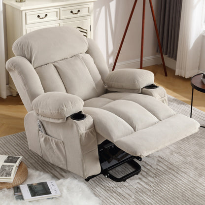 Power Lift Recliner Chair with Heat and Massage Electric Fabric Recliner Chair for Elderly with Side Pocket, USB Charge Port, Re