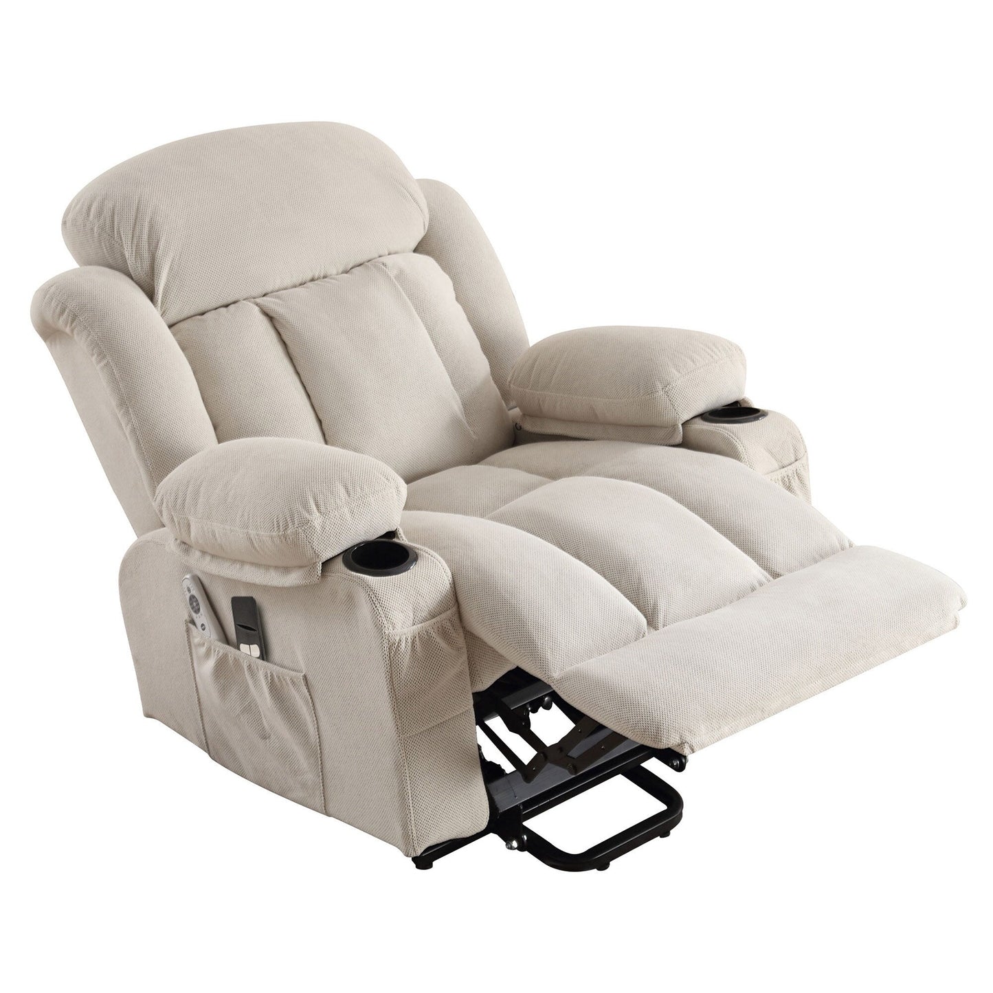 Power Lift Recliner Chair with Heat and Massage Electric Fabric Recliner Chair with Side Pocket,USB Charge Port,Remote Control