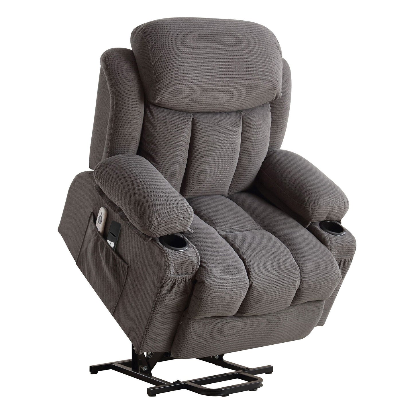 Power Lift Recliner Chair with Heat and Massage Electric Fabric Recliner Chair with Side Pocket,USB Charge Port,Remote Control