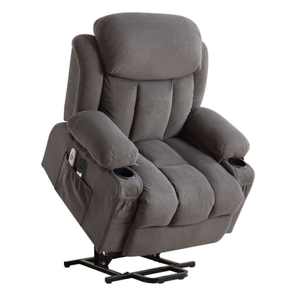 Power Lift Recliner Chair with Heat and Massage Electric Fabric Recliner Chair with Side Pocket,USB Charge Port,Remote Control