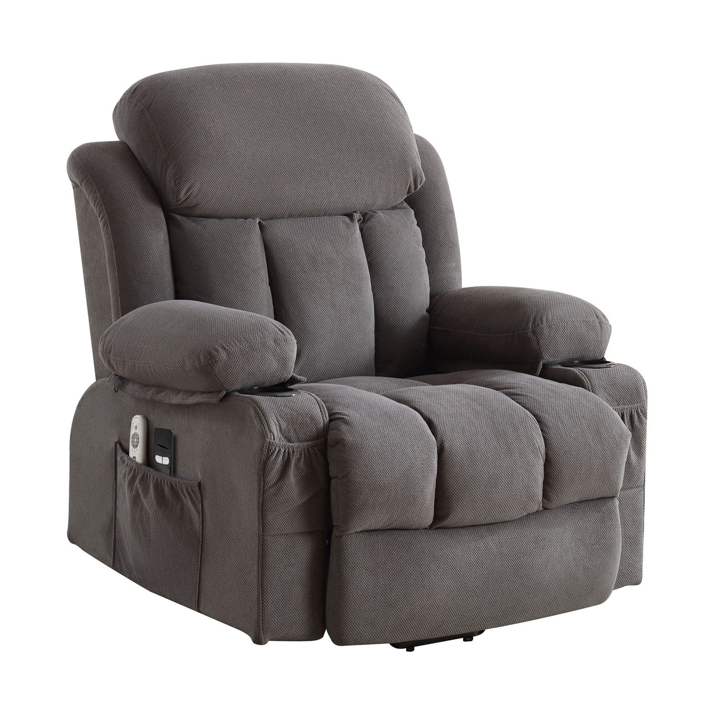 Power Lift Recliner Chair with Heat and Massage Electric Fabric Recliner Chair with Side Pocket,USB Charge Port,Remote Control