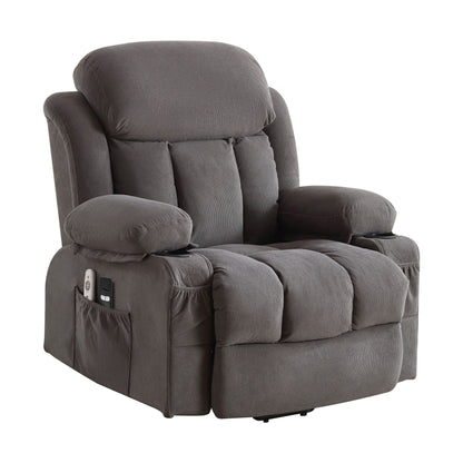 Power Lift Recliner Chair with Heat and Massage Electric Fabric Recliner Chair with Side Pocket,USB Charge Port,Remote Control