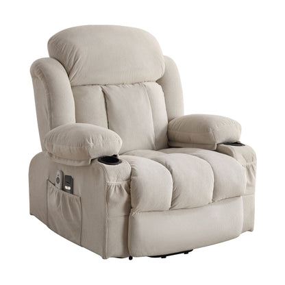Power Lift Recliner Chair with Heat and Massage Electric Fabric Recliner Chair with Side Pocket,USB Charge Port,Remote Control
