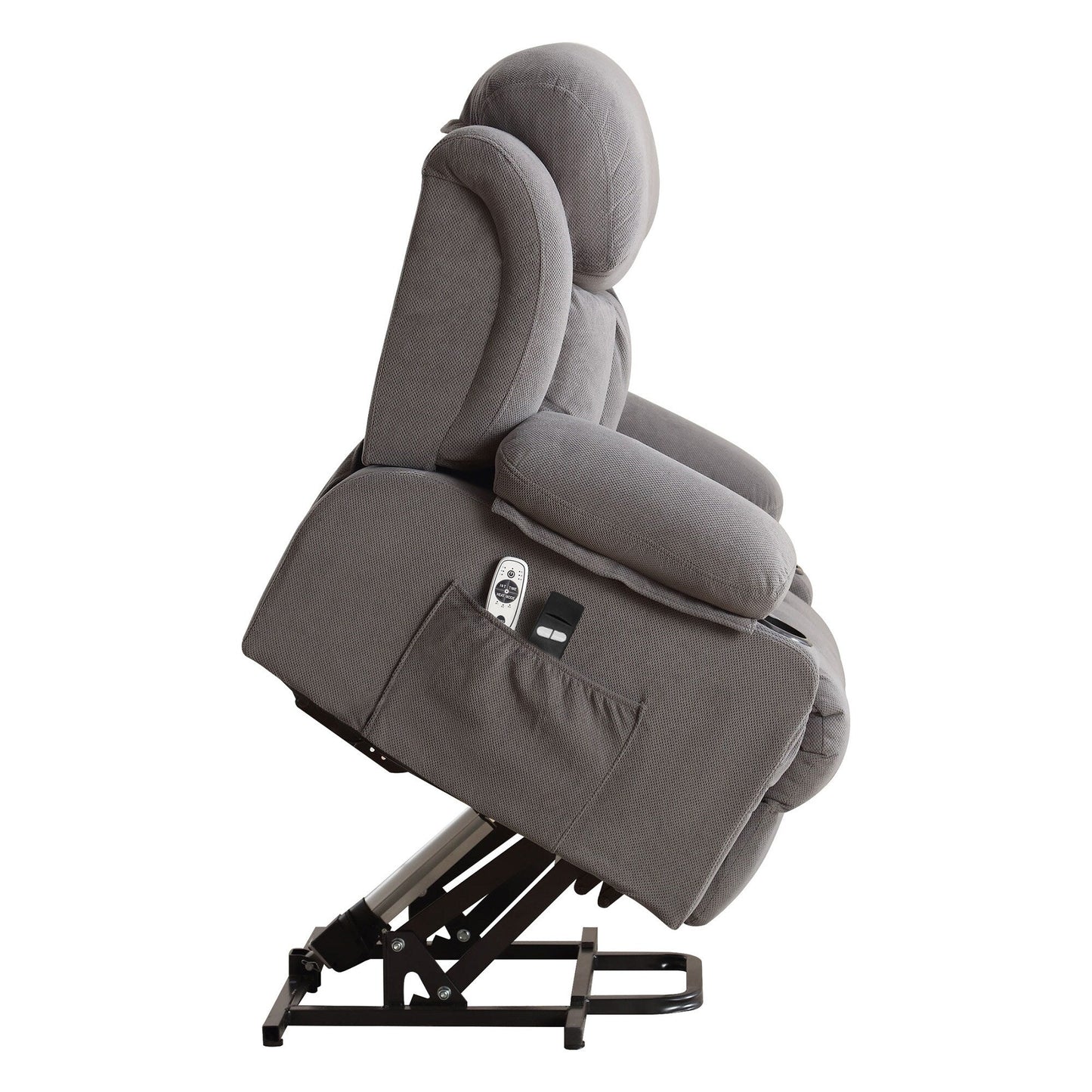 Power Lift Recliner Chair with Heat and Massage Electric Fabric Recliner Chair with Side Pocket,USB Charge Port,Remote Control