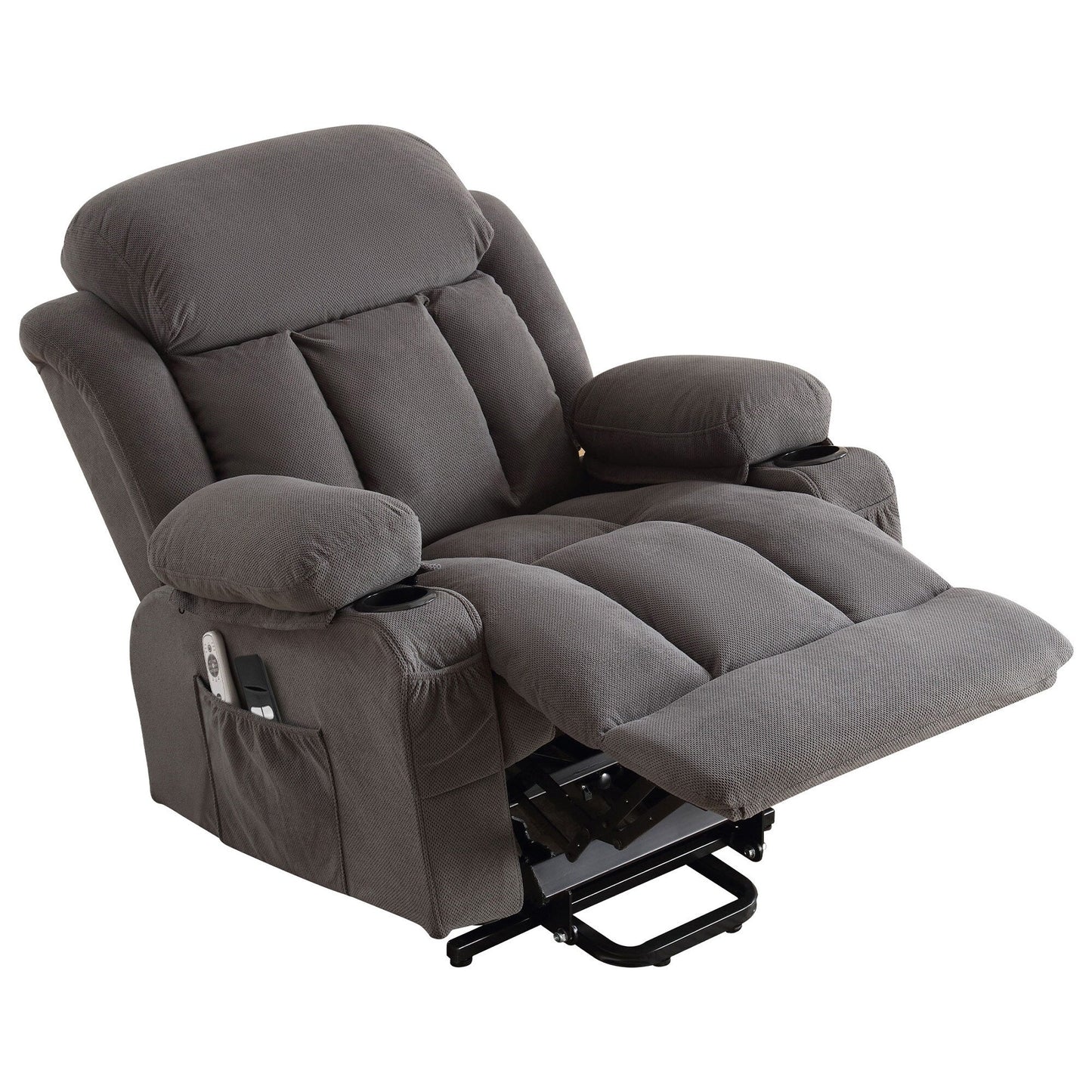 Power Lift Recliner Chair with Heat and Massage Electric Fabric Recliner Chair with Side Pocket,USB Charge Port,Remote Control