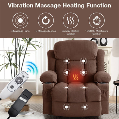 Power Lift Recliner Chair with Heat and Massage Electric Fabric Recliner Chair with Side Pocket,USB Charge Port,Remote Control